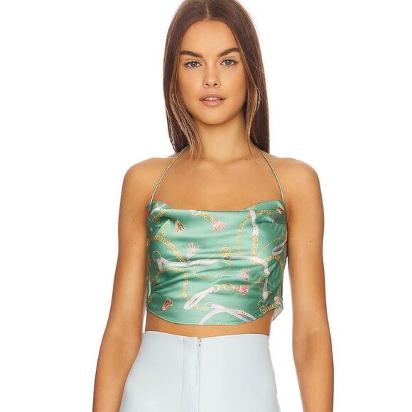 SER.O.YA Ellison Silk Top in Nautical Green Print NWT Size Medium - Picture 1 of 3